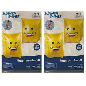 2x Summer Waves Emoji Armbands Added Safety 2 Air Chambers Yellow Ages 3-6